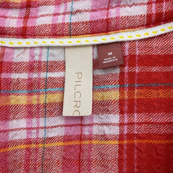 Anthropologie Pilcro Relaxed Plaid Buttondown Shirt Size M Orange - Picture 5 of 11